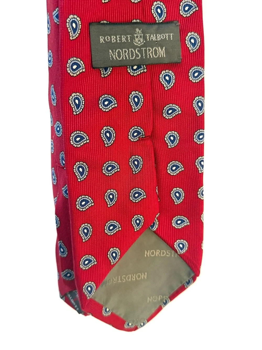 Robert Talbott Red Paisley Silk Tie with Blue and White Accents, Best of Class